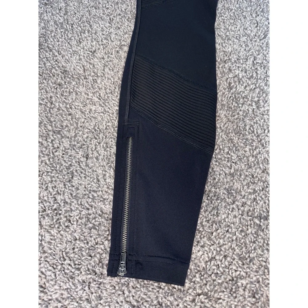 Athleta Textured Moto Ribbing Functional Ankle Zippers Women's XS Black Leggings